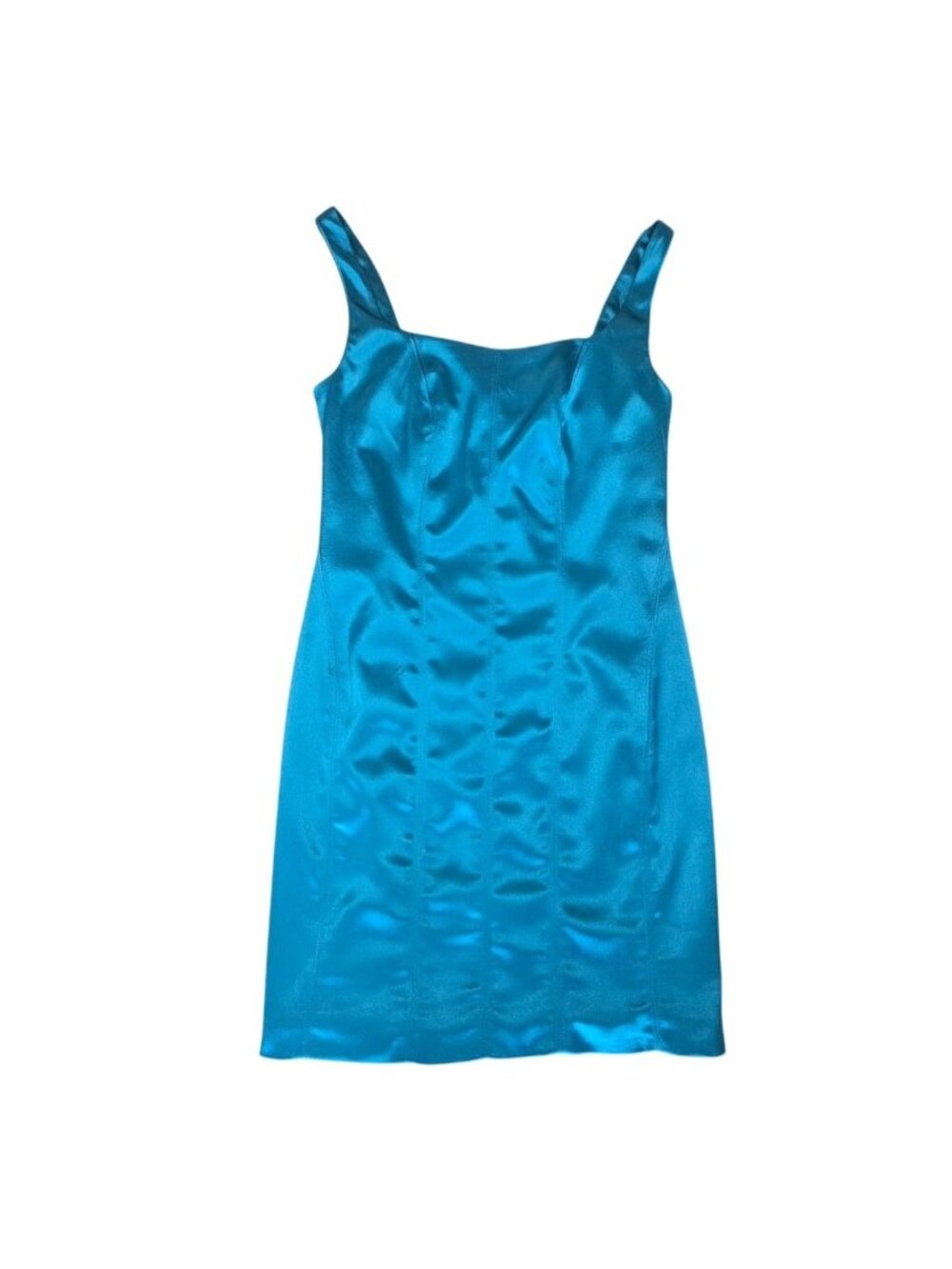 House of Harlow 1960 Satin Sleeveless Sheath Dress Square Neck Size 4 Teal Green